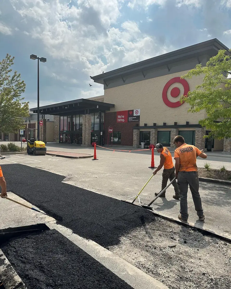 Doctor Asphalt skilled asphalt contractor in St. Paul fixing a parking lot at a Target store