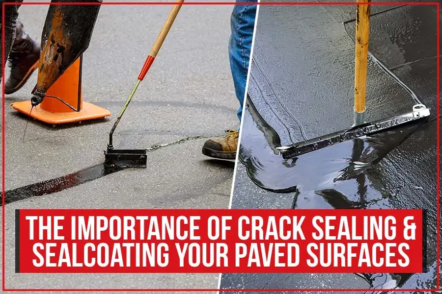 Doctor Asphalt team crack sealing and sealcoating a paved area